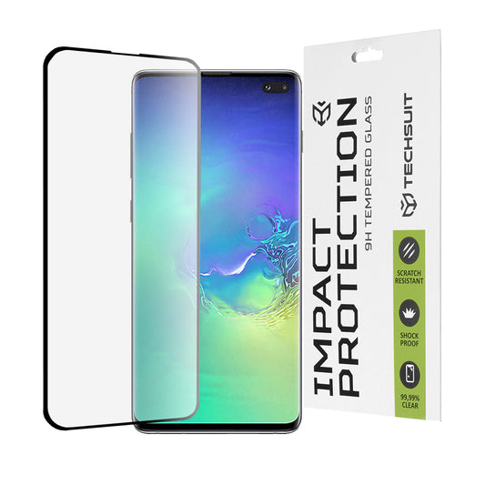 Película protetora de ecrã Techsuit para Samsung Galaxy S10+ G975, Vidro Temperado, Full Glue, 111D, Preto