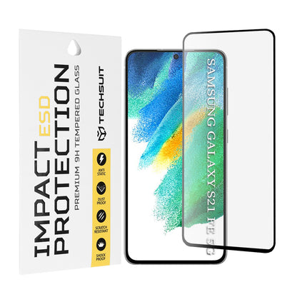Película protetora de ecrã Techsuit para Samsung Galaxy S21 FE 5G G990, Vidro Temperado, Cola Total, Preta