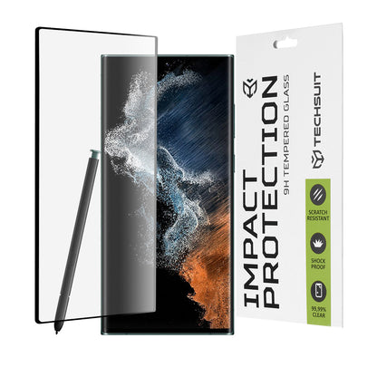 Película protetora de ecrã Techsuit para Samsung Galaxy S22 Ultra 5G S908, Vidro Temperado, Cola Total, 111D, Preta