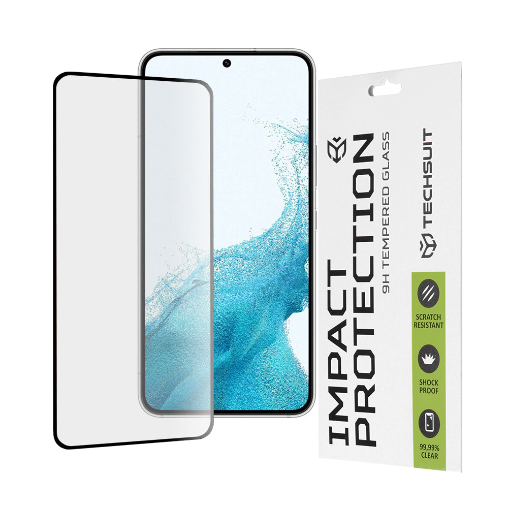 Techsuit Screen Protector Film for Samsung Galaxy S23 S911 / S22 5G S901, Tempered Glass, Full Glue, 111D, Black