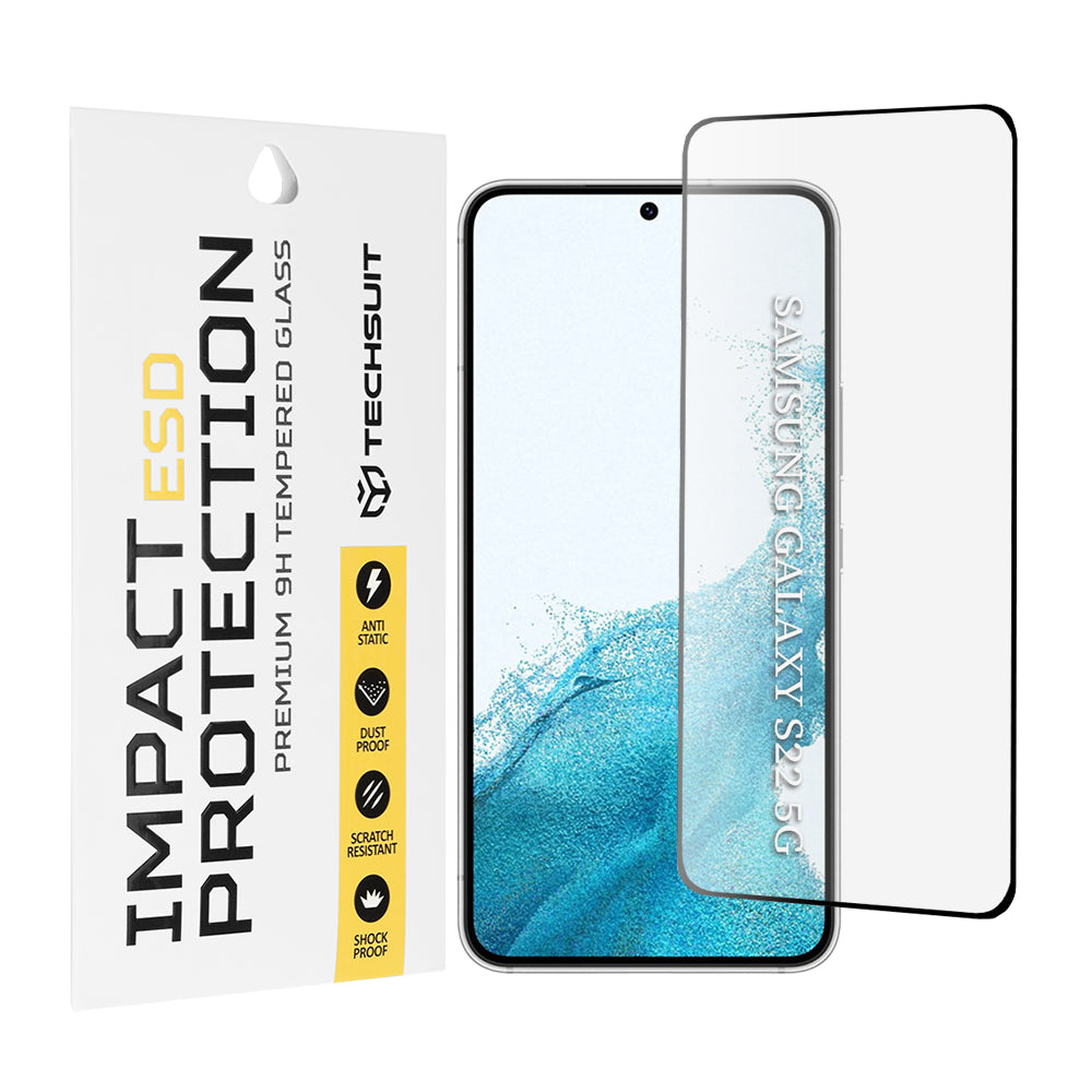 Película protetora de ecrã Techsuit para Samsung Galaxy S23 S911 / S22 5G S901, Vidro Temperado, Cola Total, Preta