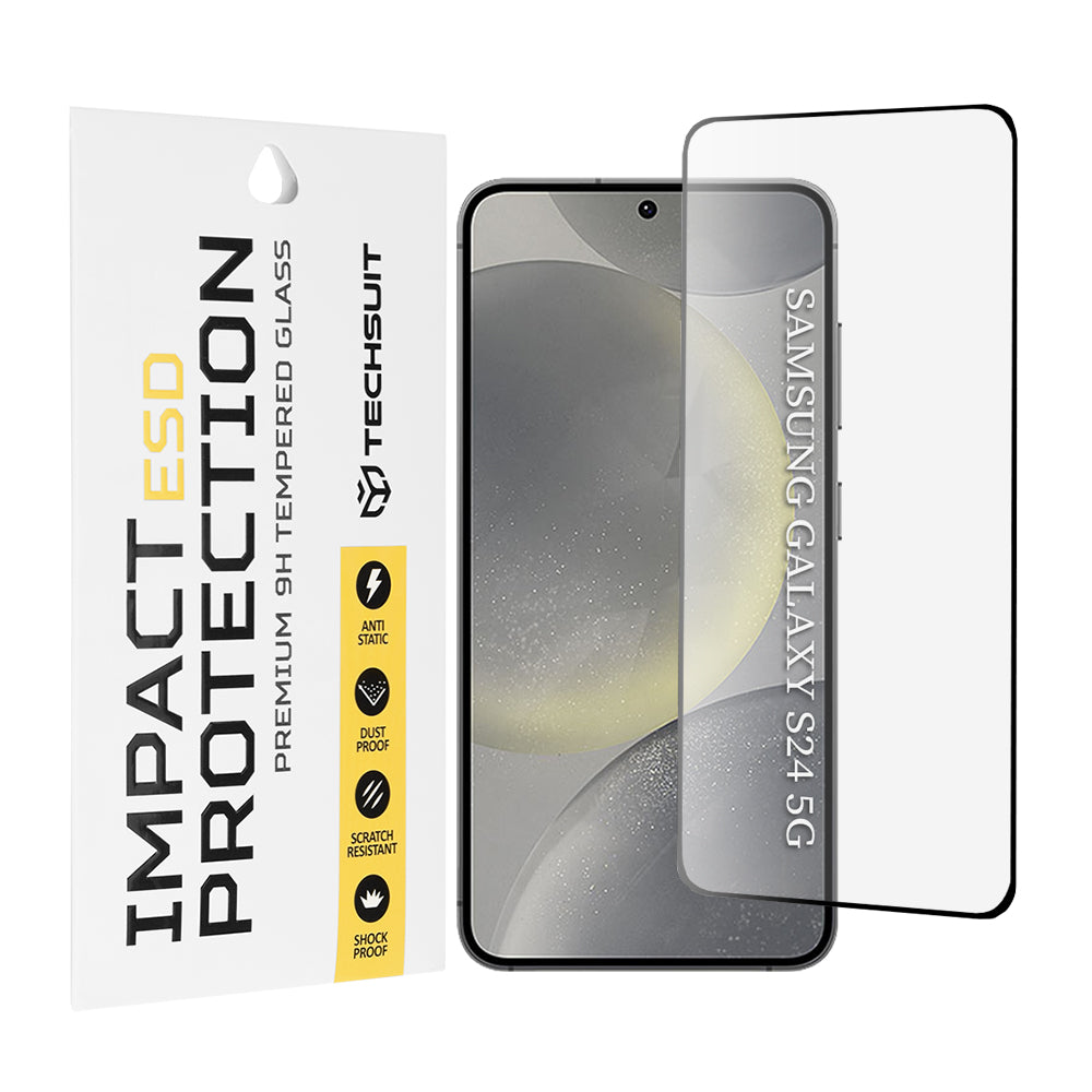 Película protetora de ecrã Techsuit para Samsung Galaxy S24 S921, Vidro Temperado, Cola Total, Preto