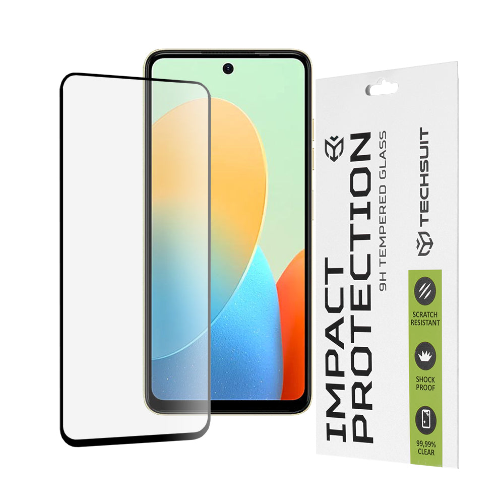 Película protetora de ecrã Techsuit para Tecno Spark 20 / Spark Go 2024 / Spark 20C / Smart 8 / Hot 40i, Vidro Temperado, Cola Total, 111D, Preta