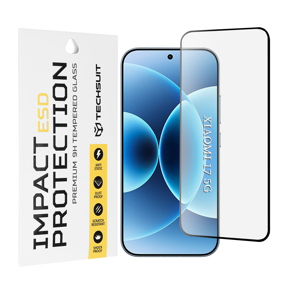 Película de proteção Ecran Techsuit para Xiaomi 17, Vidro Temperado, Full Glue, Preta