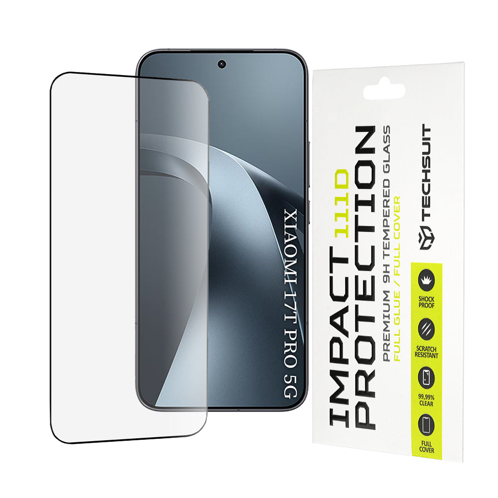 Película protetora de ecrã Techsuit para Xiaomi 17T Pro, vidro temperado, cola total, 111D, preta