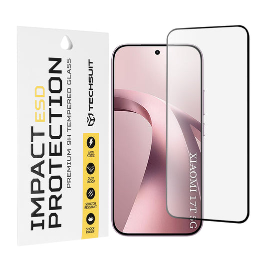 Película protetora de ecrã Techsuit para Xiaomi 17T, Vidro Temperado, Cola Total, Preta