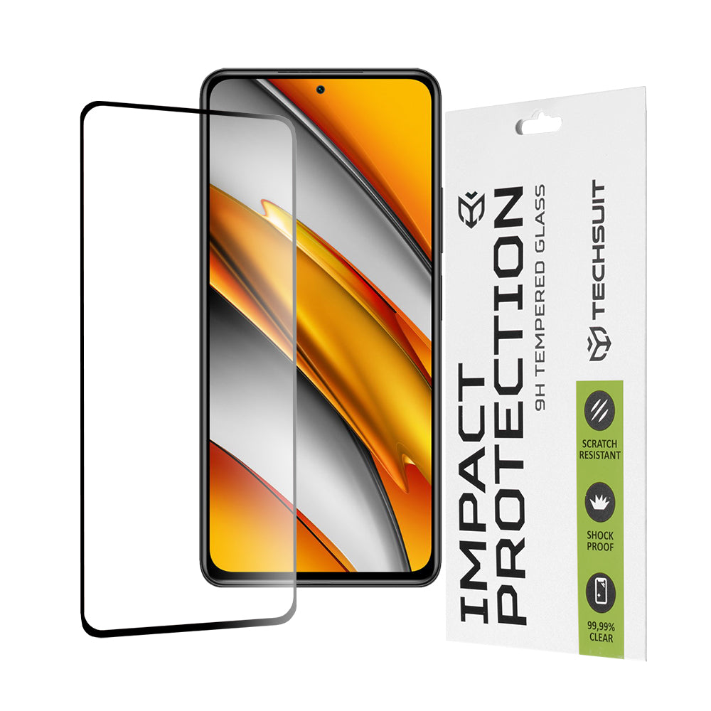 Película protetora de ecrã Techsuit para Xiaomi Poco F3 / Mi 11i, Vidro Temperado, Cola Total, 111D, Preta
