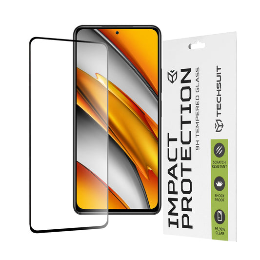 Película protetora de ecrã Techsuit para Xiaomi Poco F3 / Mi 11i, Vidro Temperado, Cola Total, 111D, Preta