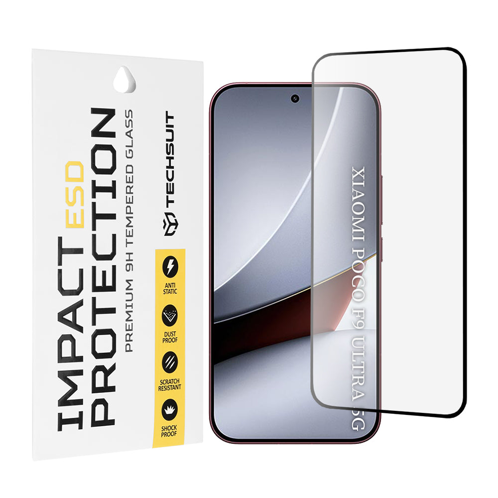 Película de proteção de ecrã Techsuit para Xiaomi Poco F9 Ultra, vidro temperado, adesivo integral, preta
