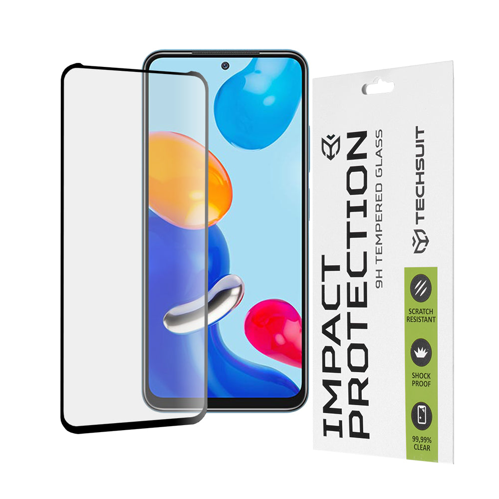 Película protetora de ecrã Techsuit para Xiaomi Poco M4 Pro / Redmi Note 11S / Note 11, Vidro Temperado, Cola Total, 111D, Preta