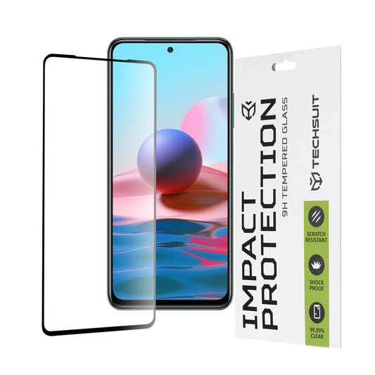 Película protetora de ecrã Techsuit para Xiaomi Poco M5s / Redmi Note 10S / Note 10, Vidro Temperado, Cola Total, 111D, Preta
