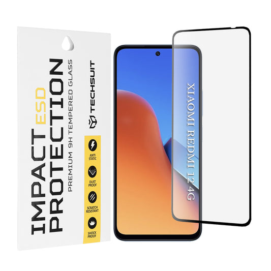 Película protetora de ecrã Techsuit para Xiaomi Redmi 13 5G / 13 / 12 5G / 12 / Poco M6 4G, Vidro Temperado, Cola Total, Preta