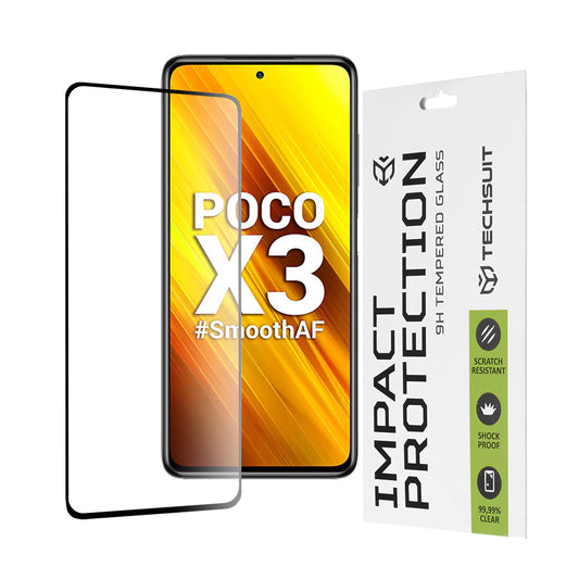 Película protetora de ecrã Techsuit para Xiaomi Poco X3 Pro / X3 NFC / X3, Vidro Temperado, Cola Total, 111D, Preta