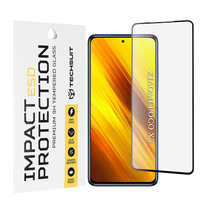 Película protetora de ecrã Techsuit para Xiaomi Poco X3 Pro / X3 NFC / X3, Vidro Temperado, Cola Total, Preta