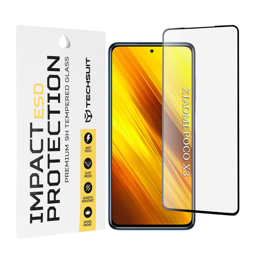 Película protetora de ecrã Techsuit para Xiaomi Poco X3 Pro / X3 NFC / X3, Vidro Temperado, Cola Total, Preta