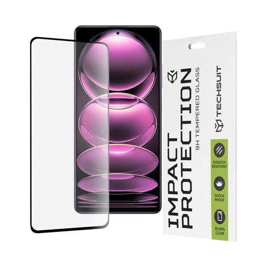 Película protetora de ecrã Techsuit para Xiaomi Poco X5 Pro / Redmi Note 12 Pro 5G / Note 12 Pro+, Vidro Temperado, Full Glue, 111D, Preta