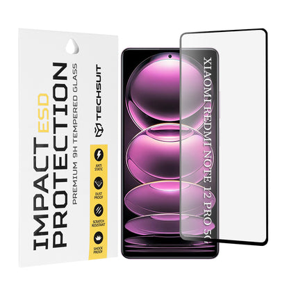 Película protetora de ecrã Techsuit para Xiaomi Poco X5 Pro / Redmi Note 12 Pro 5G / Note 12 Pro+, Vidro Temperado, Cola Total, Preto