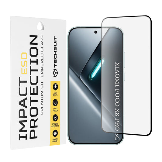 Película protetora de ecrã Techsuit para Xiaomi Poco X8 Pro, Vidro Temperado, Cola Total, Preta