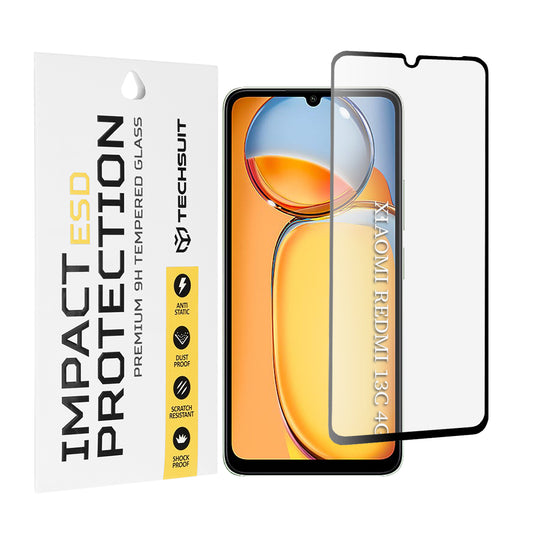 Película protetora de ecrã Techsuit para Xiaomi Redmi 13C 5G / 13C / Poco C65, Vidro Temperado, Cola Total, Preta