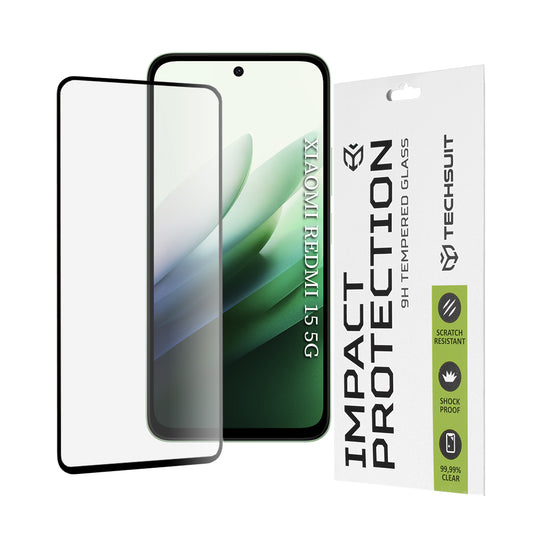 Película protetora de ecrã Techsuit para Xiaomi Redmi 15 5G / 15 4G, Vidro Temperado, Cola Total, 111D, Preta