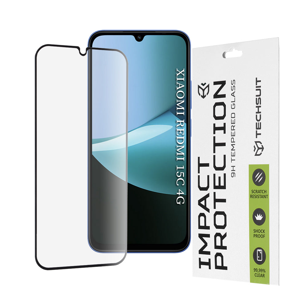 Película protetora de ecrã Techsuit para Xiaomi Redmi 15C 5G / 15C 4G, Vidro Temperado, Cola Total, 111D, Preta