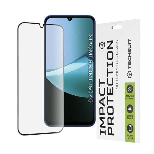 Película protetora de ecrã Techsuit para Xiaomi Redmi 15C 5G / 15C 4G, Vidro Temperado, Cola Total, 111D, Preta
