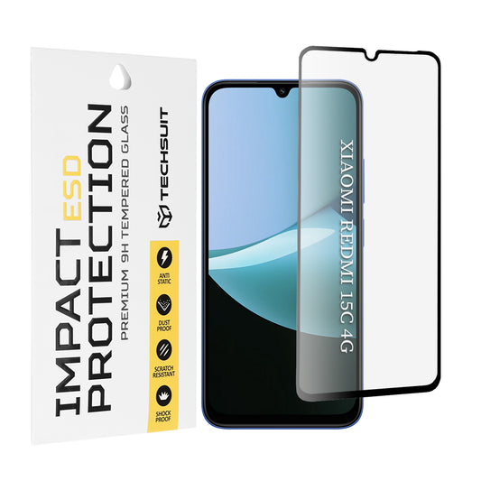 Película protetora de ecrã Techsuit para Xiaomi Redmi 15C 5G / 15C 4G, Vidro Temperado, Cola Total, Preta