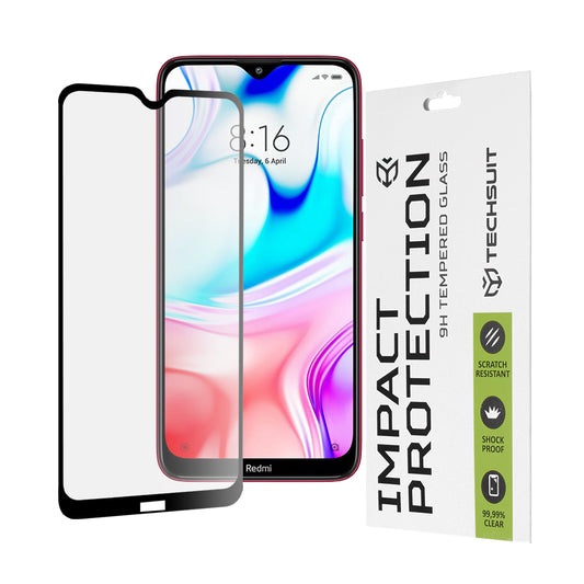 Película protetora de ecrã Techsuit para Xiaomi Redmi 8A / 8, Vidro Temperado, Cola Total, 111D, Preta