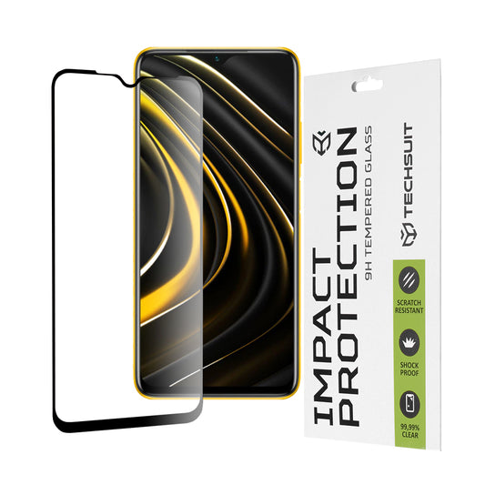 Película protetora de ecrã Techsuit para Xiaomi Redmi 9 Power / 9T / Poco M3, Vidro Temperado, Full Glue, 111D, Preto