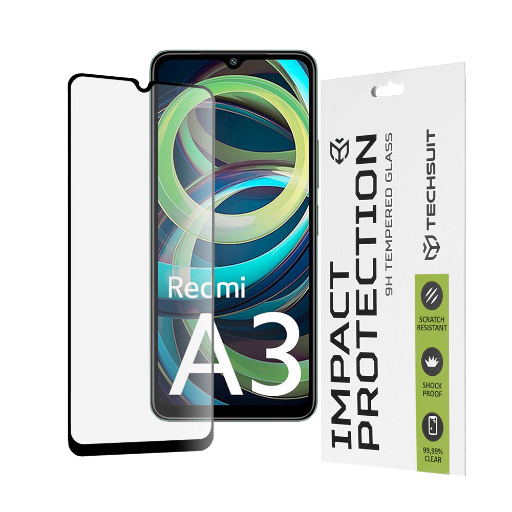 Película protetora de ecrã Techsuit para Xiaomi Redmi A3x / A3, Vidro Temperado, Full Glue, 111D, Preta