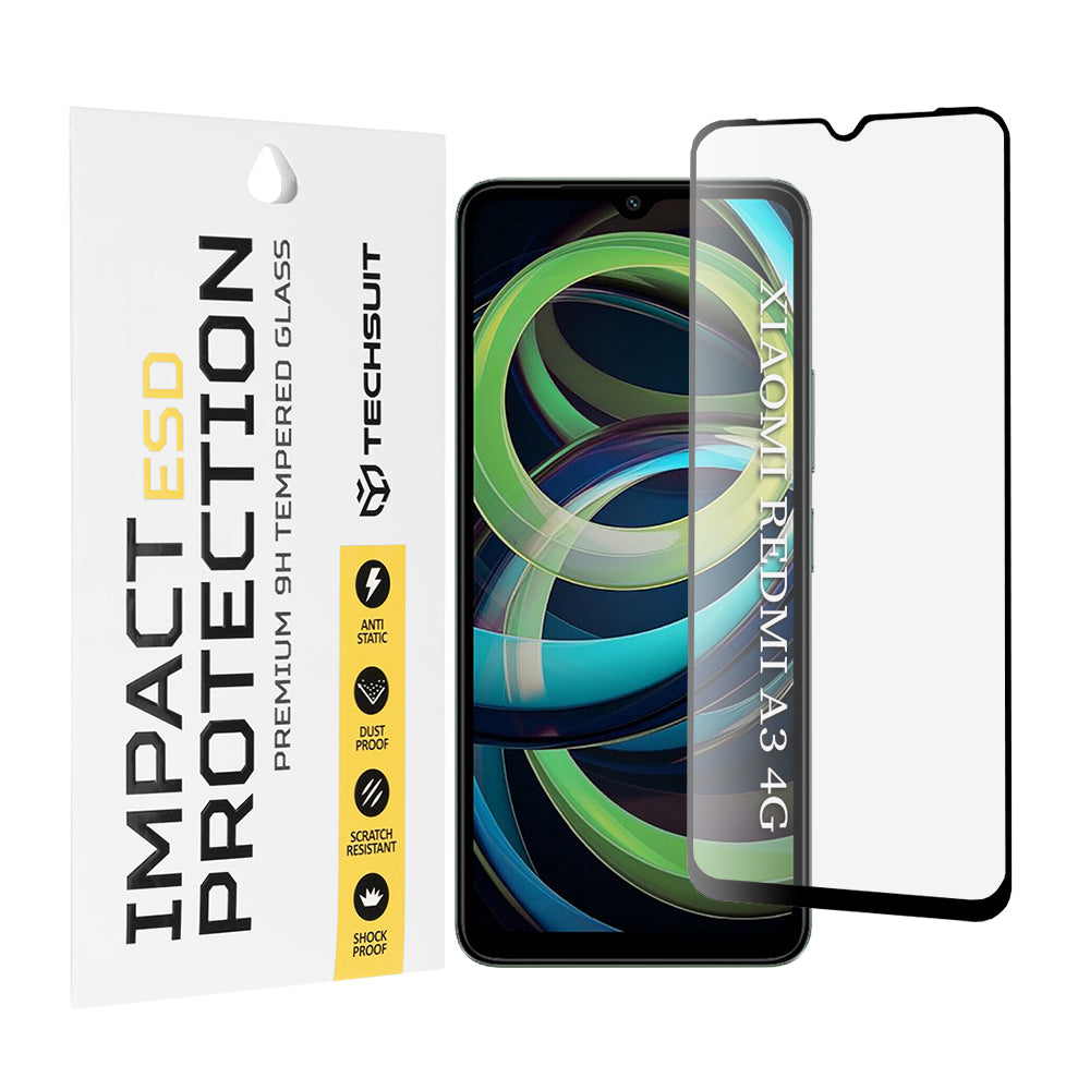 Película protetora de ecrã Techsuit para Xiaomi Redmi A3x / A3, Vidro Temperado, Cola Total, Preta