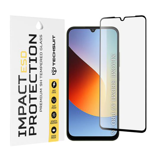 Película protetora de ecrã Techsuit para Xiaomi Redmi A7 Pro 4G, Vidro Temperado, Cola Total, Preta