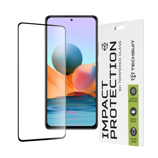 Película protetora de ecrã Techsuit para Xiaomi Redmi Note 10 Pro Max / Note 10 Pro, Vidro Temperado, Cola Total, 111D, Preta