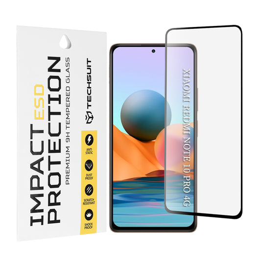 Película protetora de ecrã Techsuit para Xiaomi Redmi Note 10 Pro Max / Note 10 Pro, Vidro Temperado, Cola Total, Preta