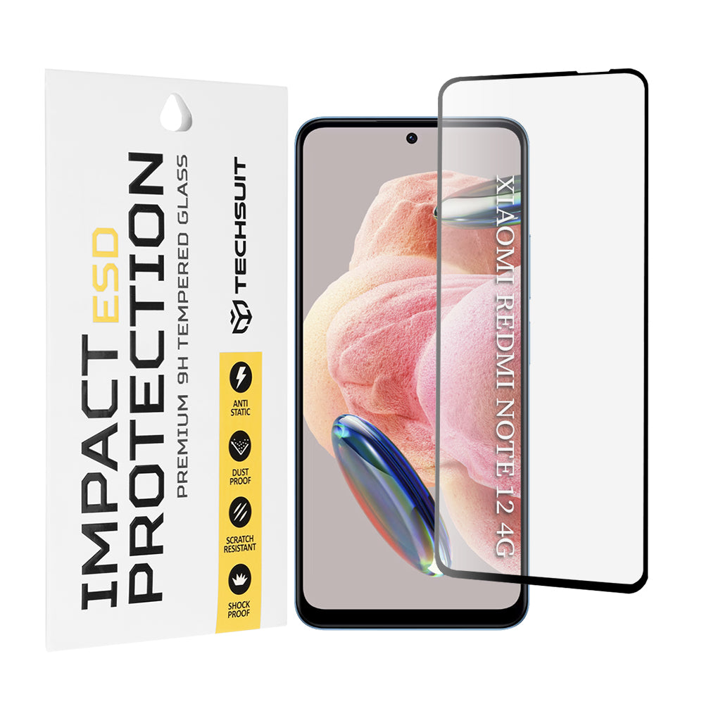 Película protetora de ecrã Techsuit para Xiaomi Redmi Note 12 4G / Note 12 5G / Poco X5, Vidro Temperado, Cola Total, Preta