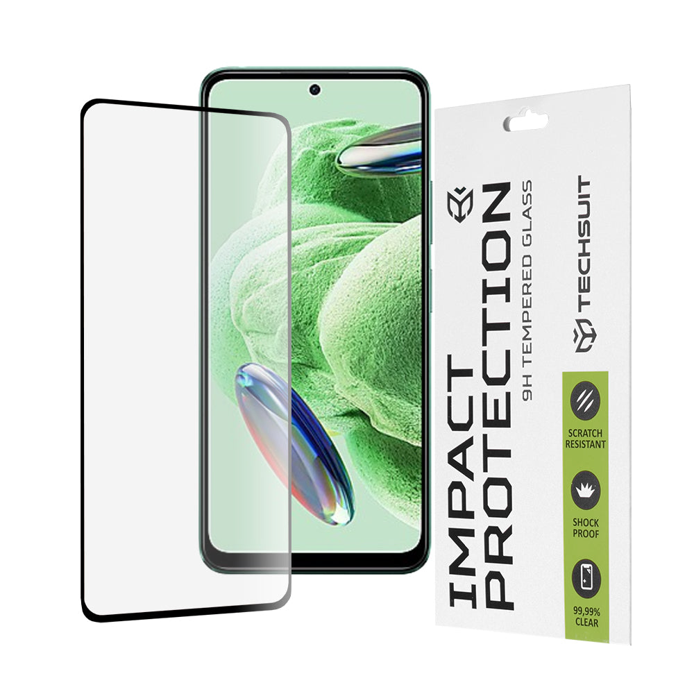 Película protetora de ecrã Techsuit para Xiaomi Redmi Note 12 4G / Poco X5 / Note 12 5G, vidro temperado, cola total, 111D, preta