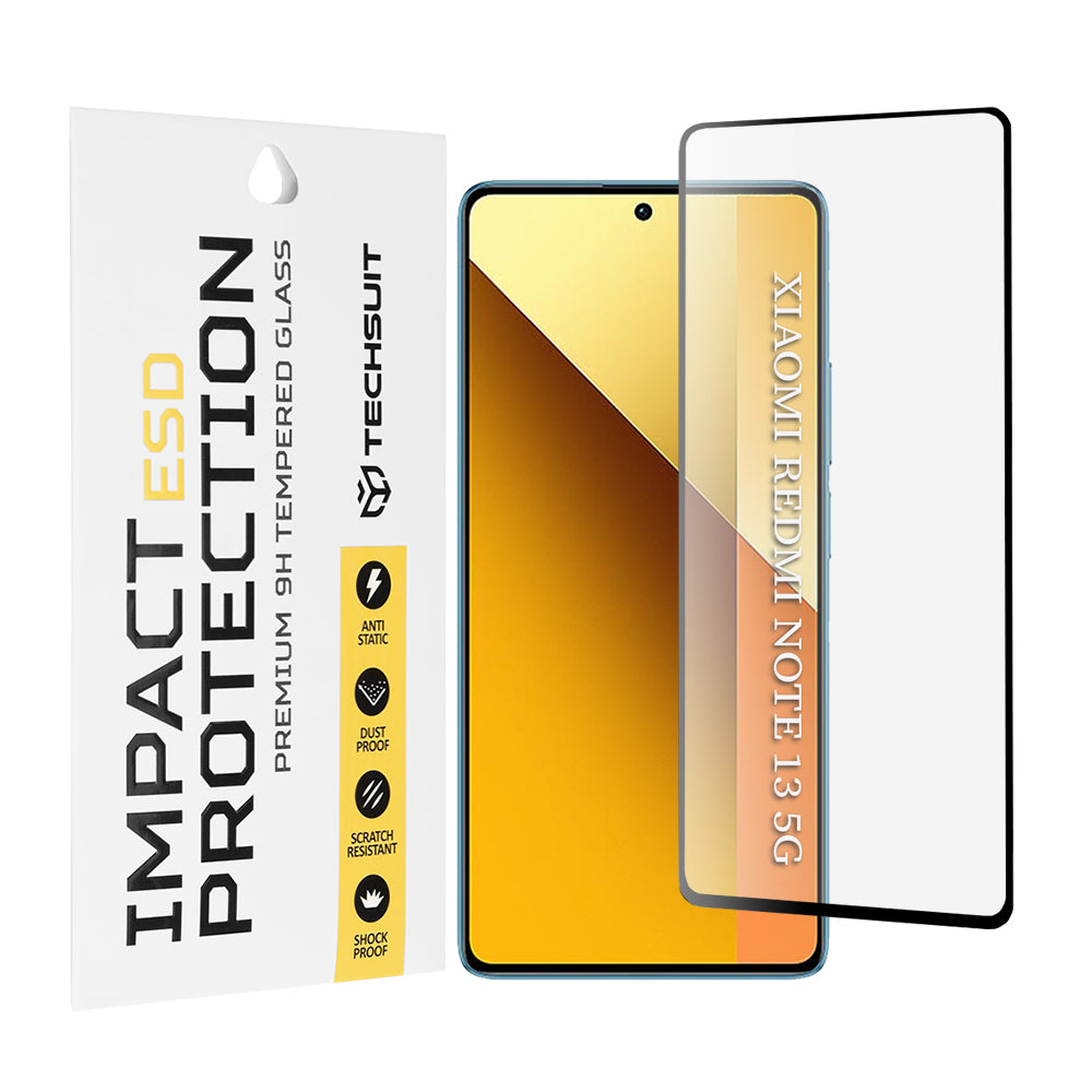 Película protetora de ecrã Techsuit para Xiaomi Redmi Note 13 5G, Vidro Temperado, Cola Total, Preta