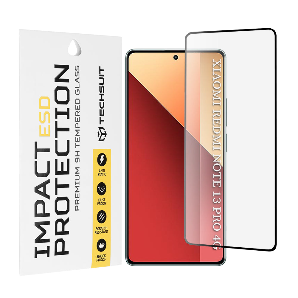 Película protetora de ecrã Techsuit para Xiaomi Redmi Note 13 Pro 4G / Poco M6 Pro 4G, Vidro Temperado, Cola Total, Preta