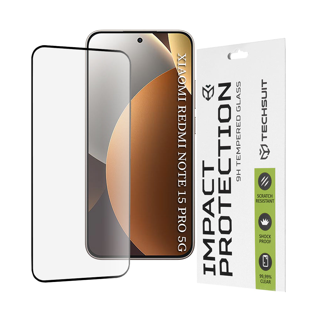 Película de Proteção de Ecrã Techsuit para Xiaomi Redmi Note 15 Pro 5G, Vidro Temperado, Full Glue, 111D, Preta
