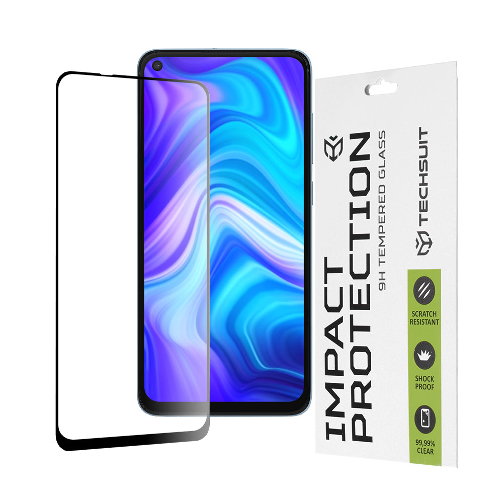 Película protetora de ecrã Techsuit para Xiaomi Redmi Note 9 / 10X 4G, Vidro Temperado, Cola Total, 111D, Preta
