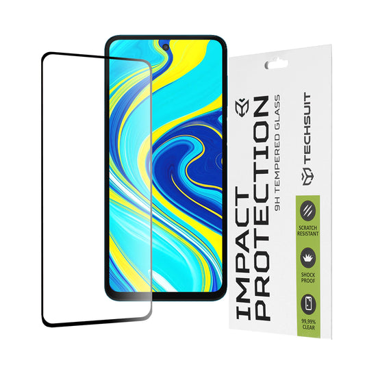 Película protetora de ecrã Techsuit para Xiaomi Redmi Note 9S / Note 9 Pro / Note 9 Pro Max, Vidro Temperado, Cola Total, 111D, Preta