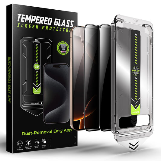Película protetora de ecrã Privacy Techsuit TitanGlass para Apple iPhone 16 Plus / 15 Plus, Vidro Temperado, Cola Total, Conjunto de 2 unidades