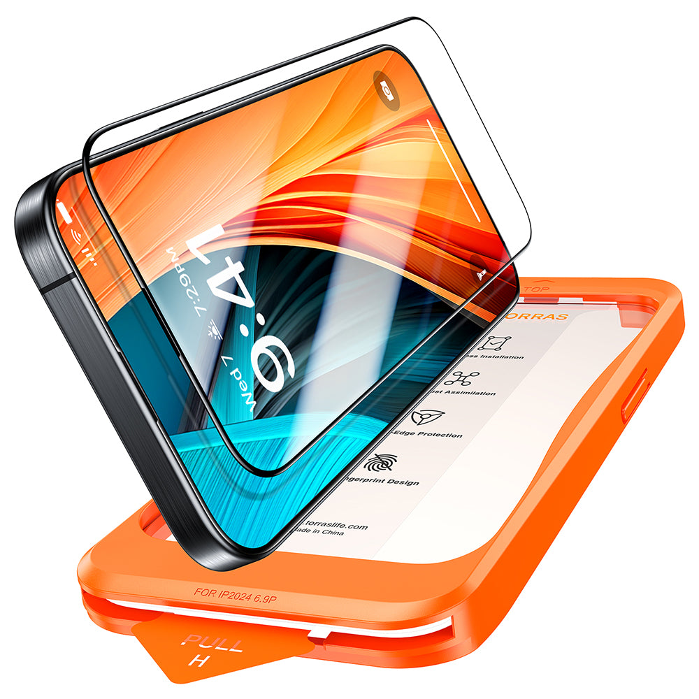 Película protetora de ecrã Torras GlassGo Install Master para Apple iPhone 16 Pro Max, Vidro Temperado, Cola Total, Preta