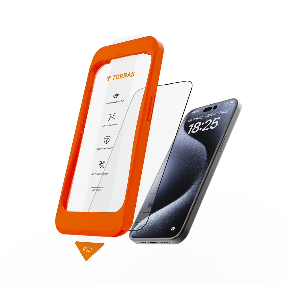 Película protetora de ecrã Torras GlassGo Install Master para Apple iPhone 16 Pro Max, Vidro Temperado, Cola Total, Preta