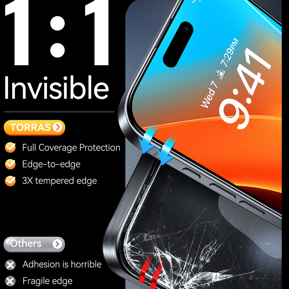 Película protetora de ecrã Torras GlassGo Install Master para Apple iPhone 16 Pro Max, Vidro Temperado, Cola Total, Preta