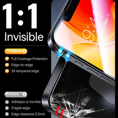 Película protetora de ecrã Torras GlassGo Install Master para Apple iPhone 17e / 16e / 14 / 13 Pro, Vidro Temperado, Cola Total, Conjunto de 2 unidades