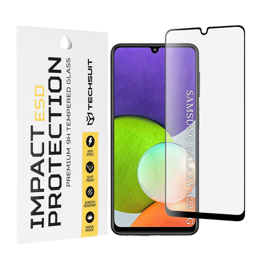Película protetora de ecrã Techsuit para Samsung Galaxy A22 A225, vidro temperado, preta