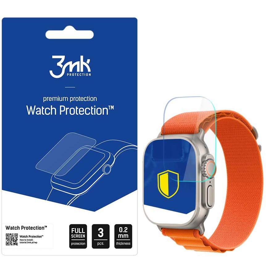 Película de Proteção 3MK FlexibleGlass para Apple Watch Ultra / Ultra 2 Series, Conjunto de 3 unidades, Vidro Flexível