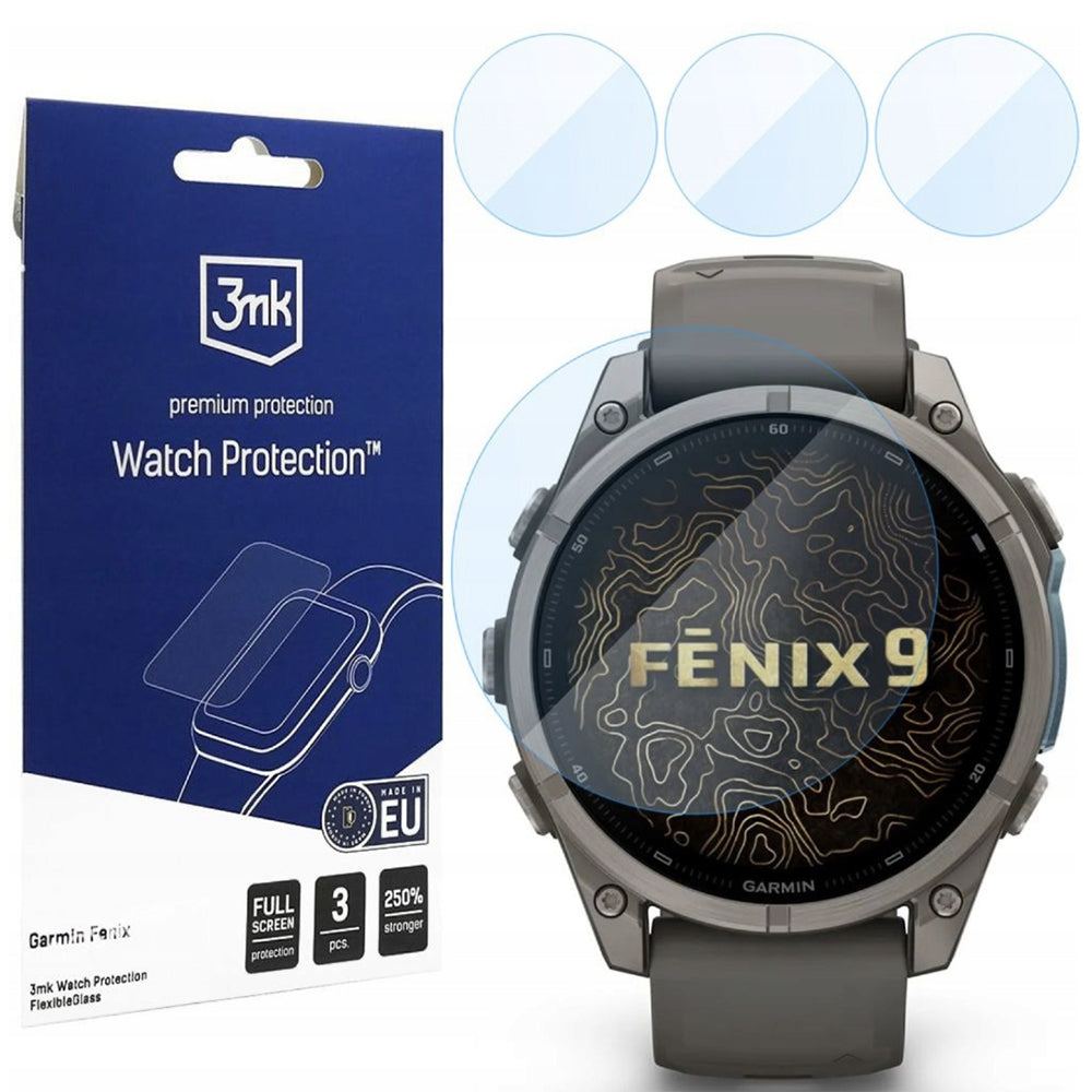 Película de Proteção 3MK FlexibleGlass para Garmin Fenix 9 47mm, Conjunto de 3 unidades, Vidro Flexível