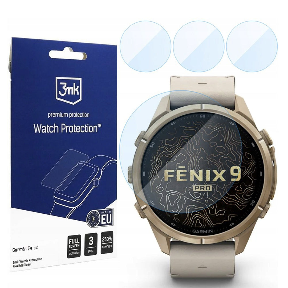 Película de Proteção 3MK FlexibleGlass para Garmin Fenix 9 Pro 43mm, Conjunto de 3 unidades, Vidro Flexível